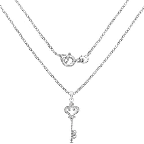 Sterling Silver White Diamond Key Pendant