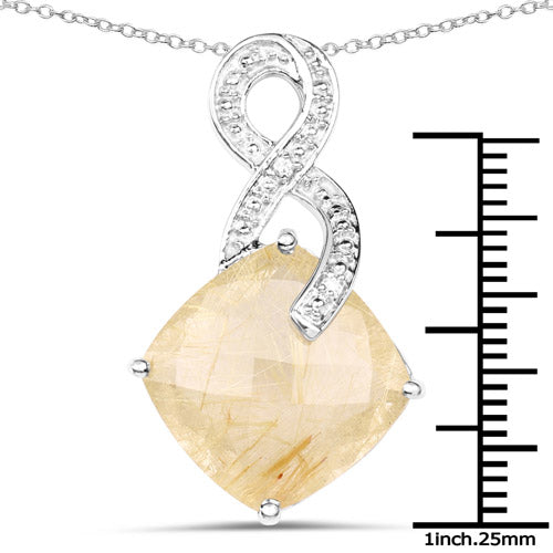 Sterling Silver Golden Rutile and Diamond Solitaire Pendant