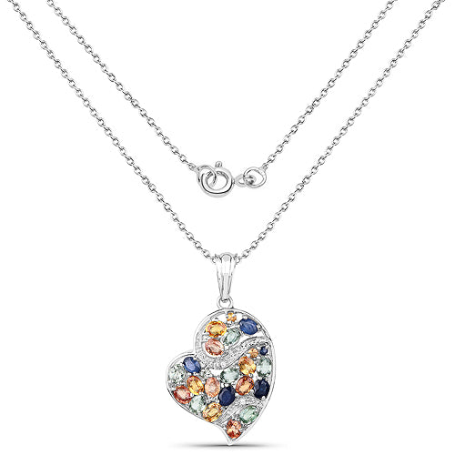 Sterling Silver 4.42 Carat Multi Sapphire Pendant