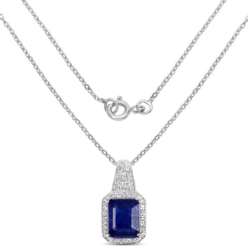 Sterling Silver Glass-Filled Sapphire and White Topaz Pendant