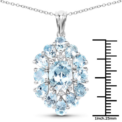 Sterling Silver 10.06 Carat Blue Topaz Cluster Pendant