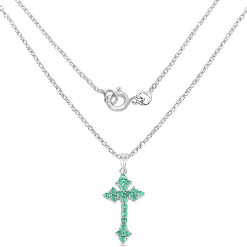 .925 Sterling Silver Zambian Emerald Cross Pendant