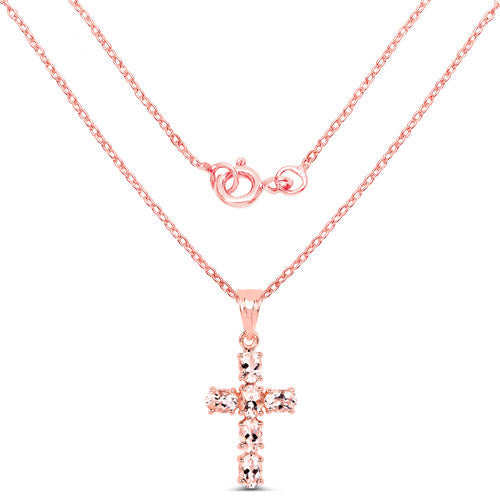14K Rose Gold Plated Sterling Silver Morganite Cross Pendant