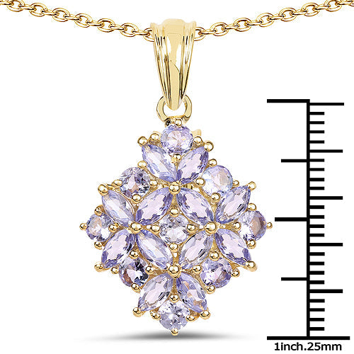 14K Yellow Gold Plated Sterling Silver Tanzanite Cluster Pendant