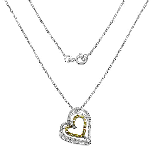 Sterling Silver White Diamond & Yellow Diamond Pendant