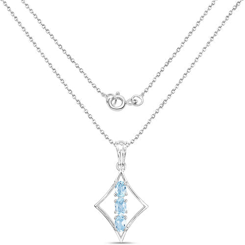 .925 Sterling Silver 1.53 Carat Blue Topaz Pendant