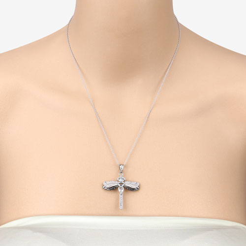 Sterling Silver Aquamarine and White Zircon Butterfly Pendant