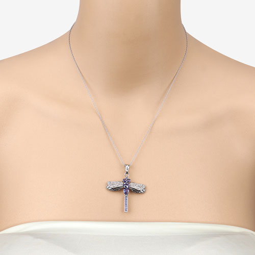 Sterling Silver Tanzanite and White Zircon Butterfly Pendant