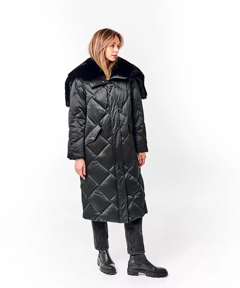 Polar Fox Fur Collar-Hood Down Winter Coat