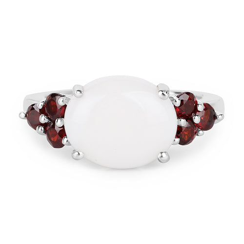 Sterling Silver Opal and Garnet Cocktail Ring
