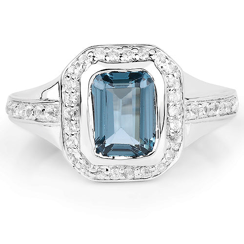 Sterling Silver London Blue Topaz and White Topaz Ring