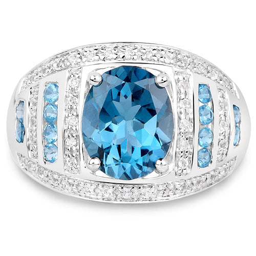 Sterling Silver London Blue Topaz and White Topaz Cocktail Ring