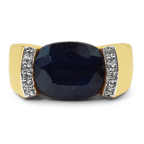 14K Yellow Gold Plated Sterling Silver Sapphire & White Topaz Ring