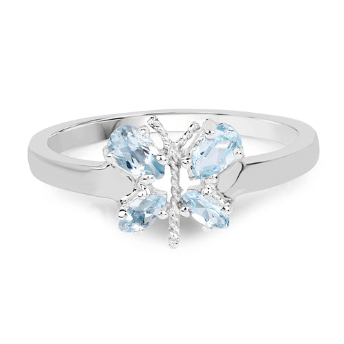 Sterling Silver Blue Topaz Butterfly Ring
