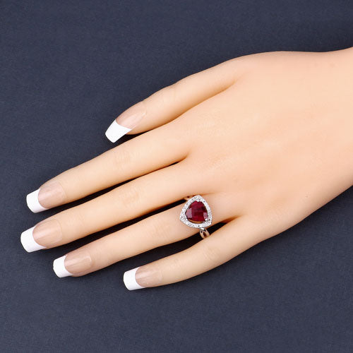 Sterling Silver Dyed Ruby and White Topaz Halo Ring