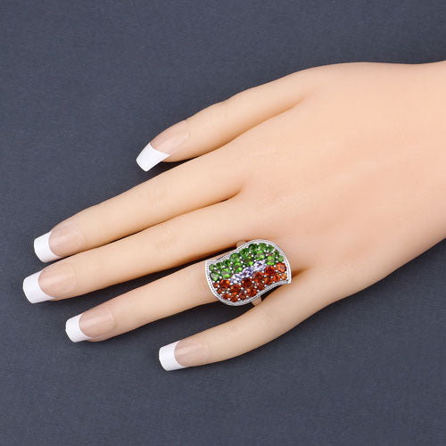 Multi-Stone Tanzanite, Chrome Diopside, and Citrine Sterling Silver Ring