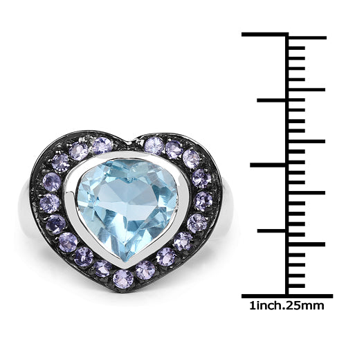 Sterling Silver Blue Topaz and Tanzanite Heart Ring