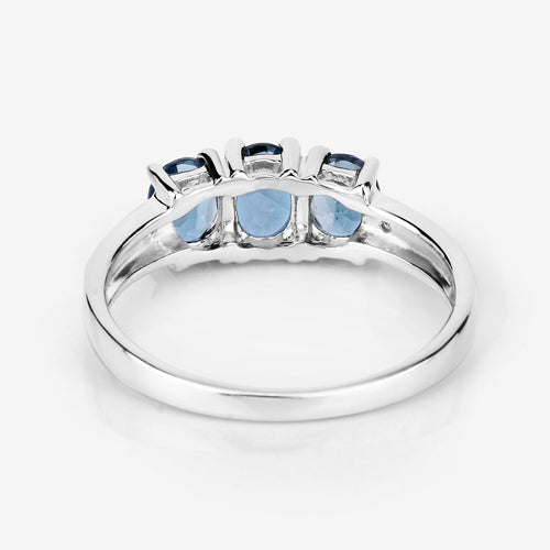 1.35 Carat Genuine London Blue Topaz and White Diamond .925 Sterling Silver Ring