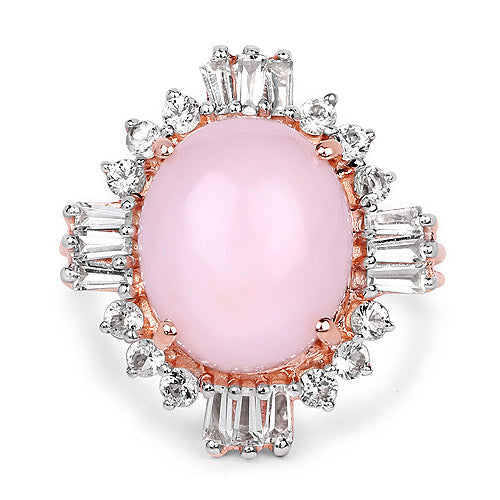 Pink Opal & White Topaz Rose Gold Plated Sterling Silver Ring