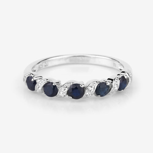 Sterling Silver Blue Sapphire and White Topaz Ring