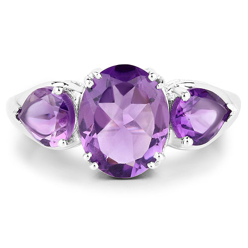 Sterling Silver Amethyst Three-Stone Ring