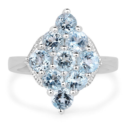 Sterling Silver Blue Topaz Cluster Ring