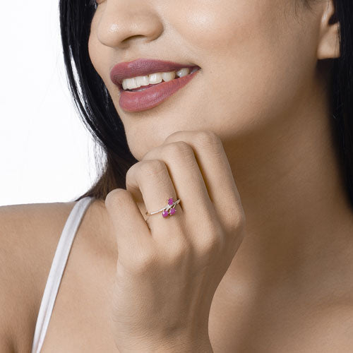 14K Yellow Gold Ruby and Diamond Bypass Ring