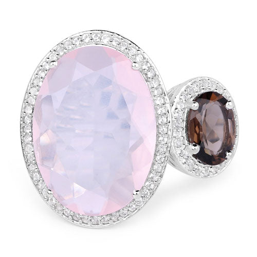 Sterling Silver Rose Quartz, Smoky Quartz, and White Topaz Cocktail Ring