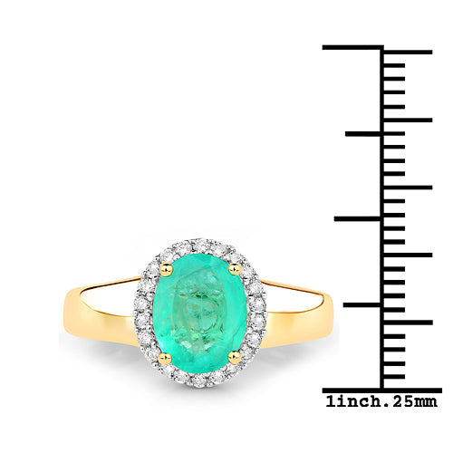 14K Yellow Gold Zambian Emerald and Diamond Halo Ring