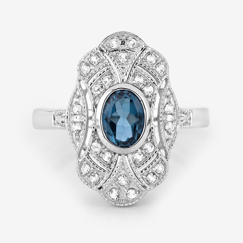 Sterling Silver London Blue Topaz and White Topaz Statement Ring