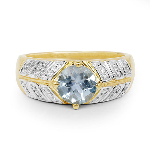 14K Yellow Gold Plated Sterling Silver Blue Topaz Solitaire Ring