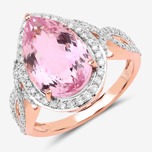 5.34 Carat Genuine Morganite and White Diamond 14K Rose Gold Ring