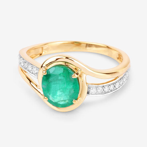 14K Yellow Gold Zambian Emerald and Diamond Bypass Ring