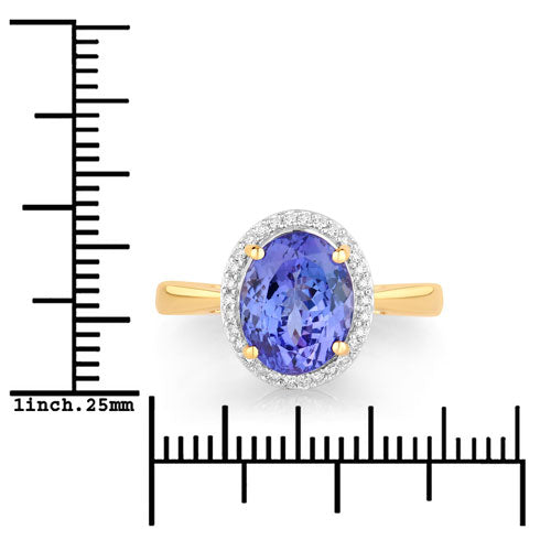 14K Yellow Gold Tanzanite and Diamond Halo Ring