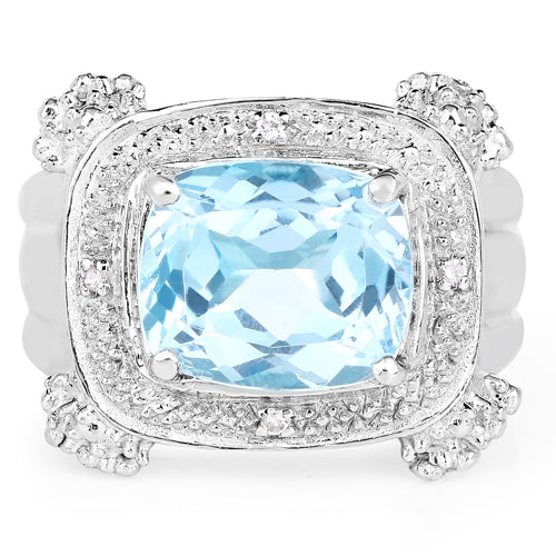 Sterling Silver Blue Topaz & White Topaz Ring