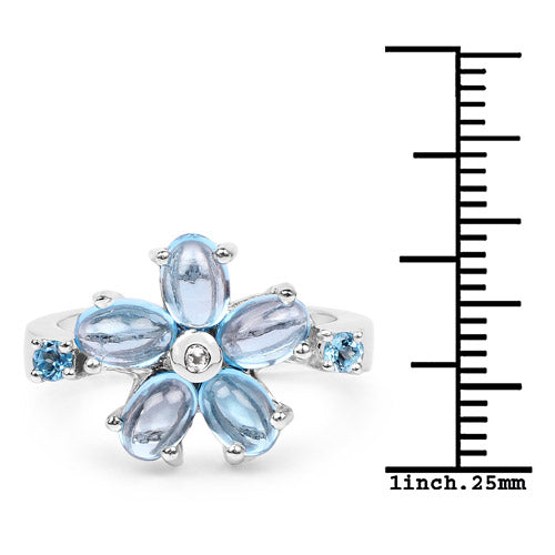 Sterling Silver Swiss Blue Topaz and White Topaz Floral Ring