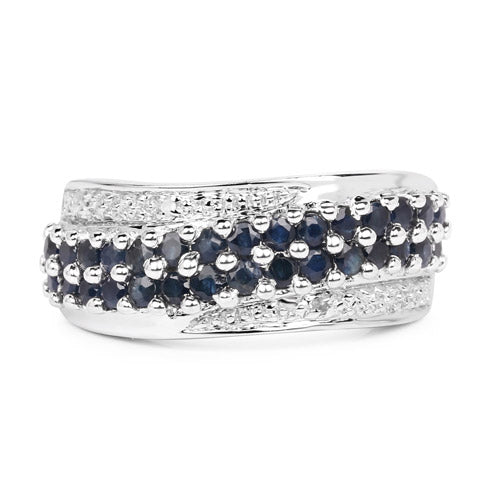 Sterling Silver Blue Sapphire and White Diamond Cluster Ring
