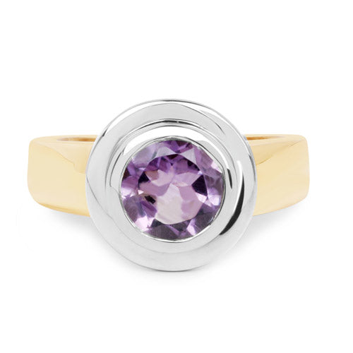 14K Yellow Gold Plated Sterling Silver Amethyst Solitaire Ring