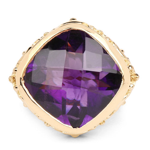14K Yellow Gold Plated Sterling Silver Amethyst Ring