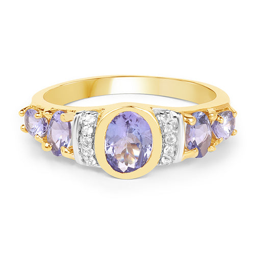 14K Yellow Gold Plated Sterling Silver Tanzanite & White Topaz Ring