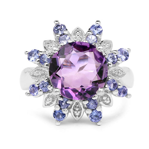 Sterling Silver Amethyst and Tanzanite Cocktail Ring