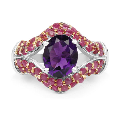 Sterling Silver Amethyst and Ruby Cocktail Ring