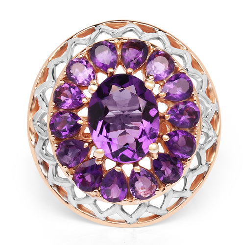 14K Rose Gold Plated .925 Sterling Silver Amethyst Floral Ring