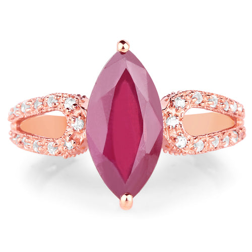 14K Rose Gold Plated Sterling Silver Glass Filled Ruby and White Topaz Ring