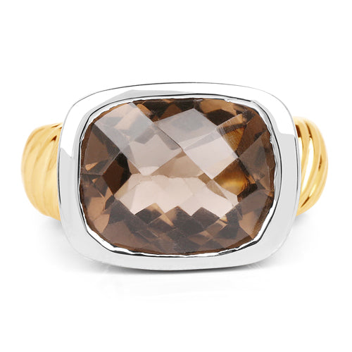 Two-Tone Sterling Silver Smoky Quartz Cushion Ring