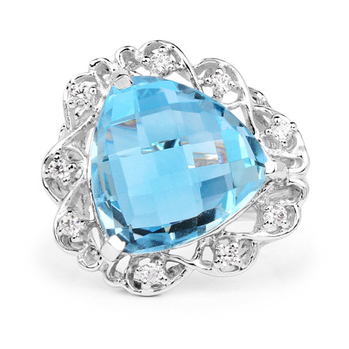 Sterling Silver Blue Topaz and White Zircon Ring
