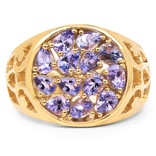 Sterling Silver 14K Yellow Gold Plated Tanzanite Cluster Ring