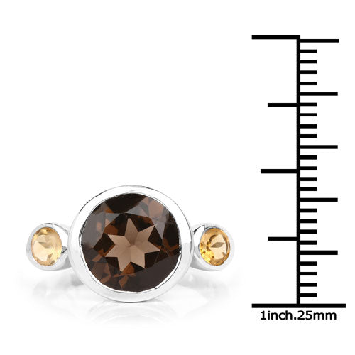 Sterling Silver Smoky Quartz and Citrine Ring