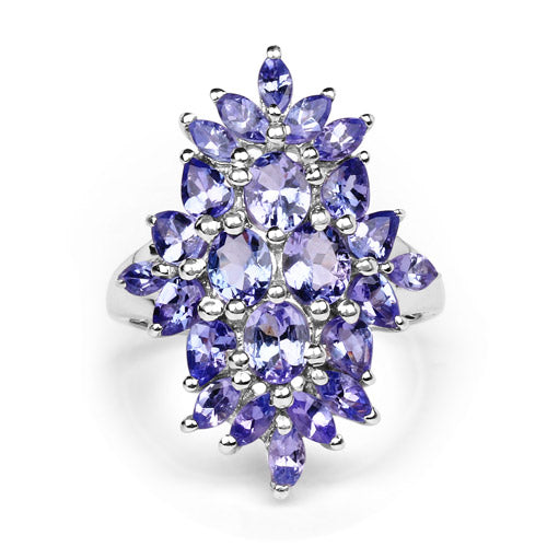 Sterling Silver 3.40 Carat Tanzanite Cluster Ring