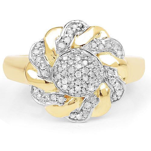 14K Yellow Gold Plated Sterling Silver 0.28 Carat Diamond Cocktail Ring
